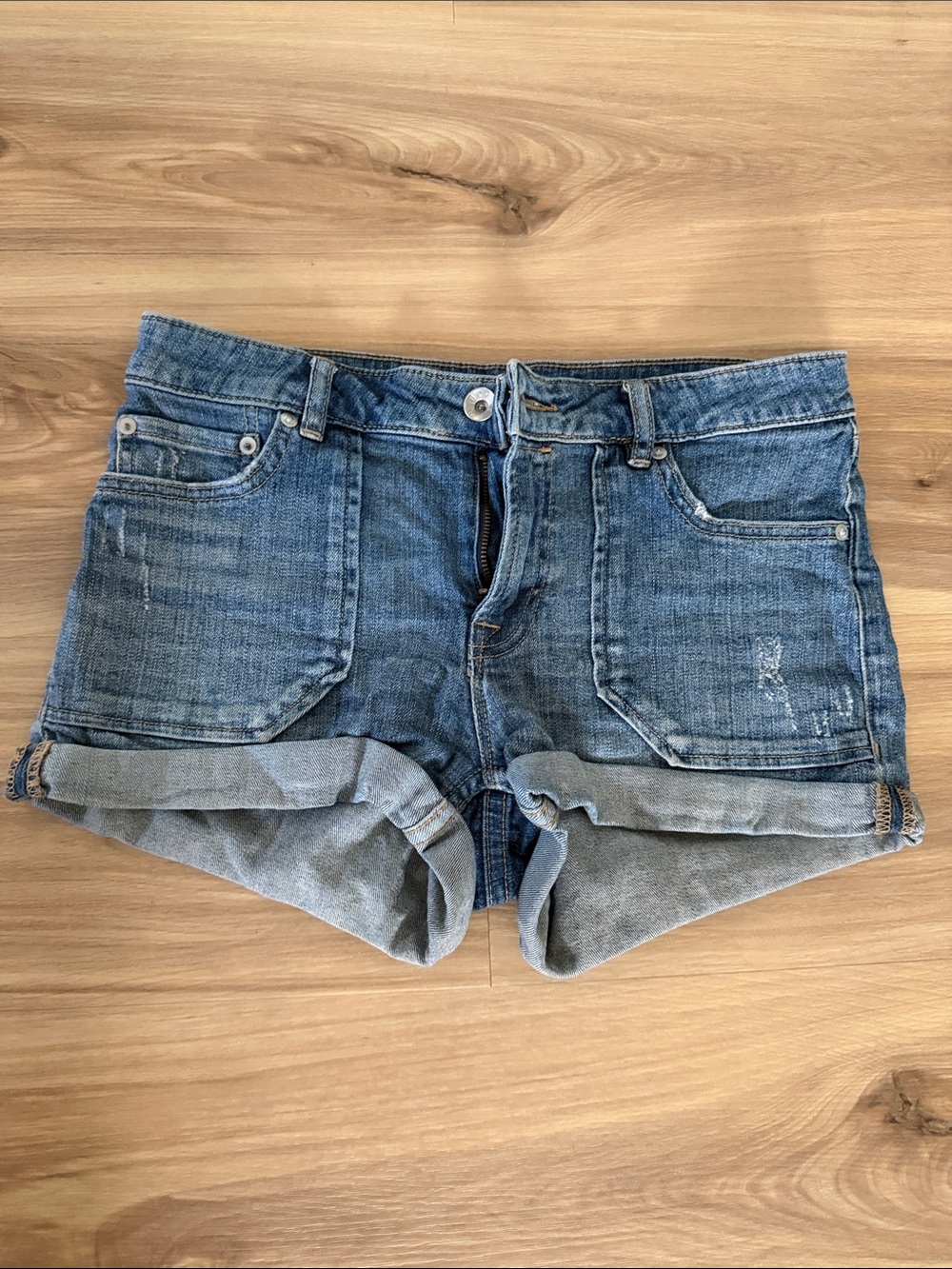 BDG Light Blue Rolled Cuff Denim Shorts